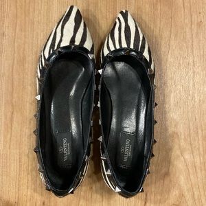 Valentino Rockstud Calf Hair Flats, Zebra